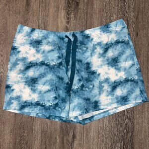 Lands’ End 1X Pajama sleep Shorts White Blue Cotton Elastic Tie Waist